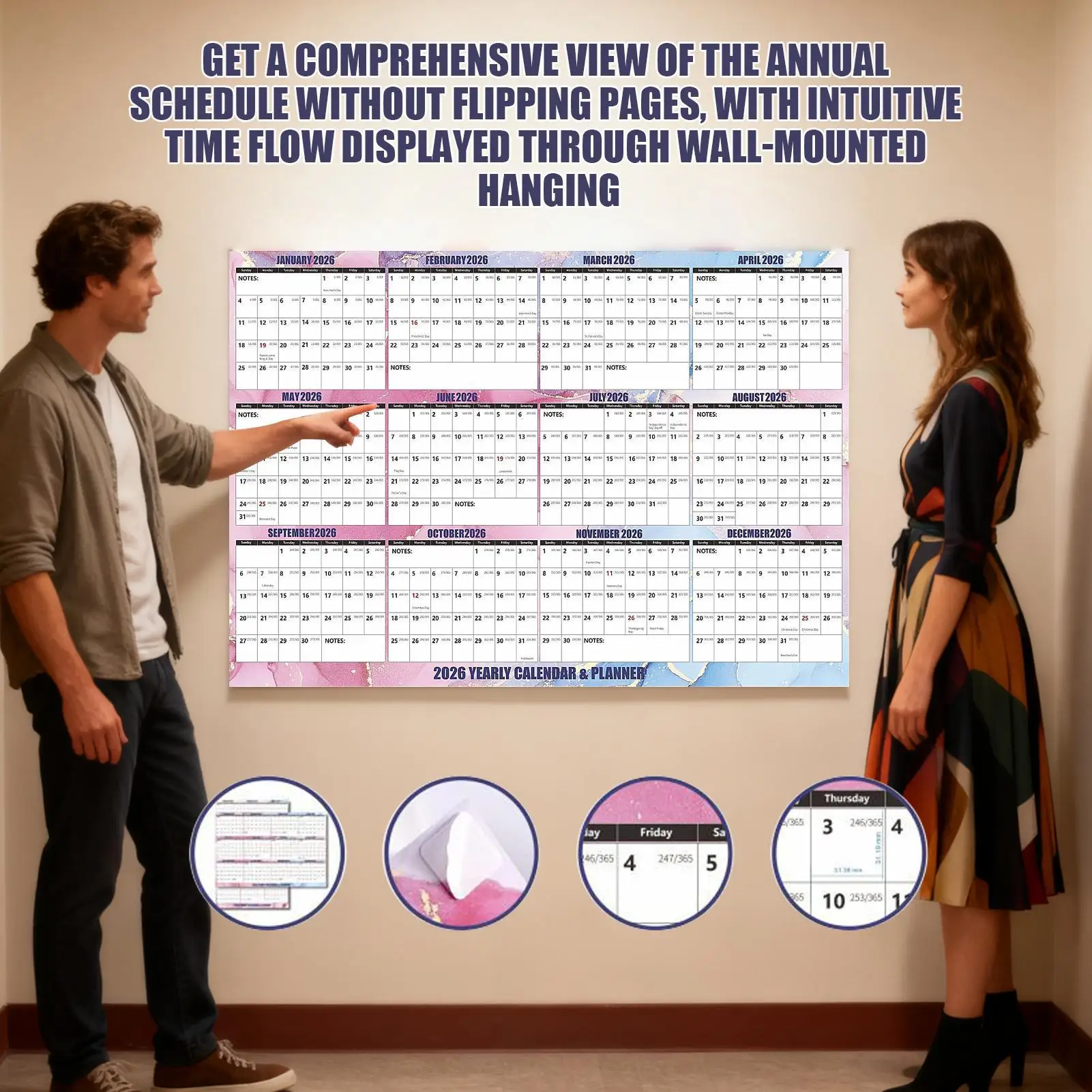 2026 Poster Wall Calendar Horse Year 365 Poster Calendar Thick Paper Smooth Handwritten Recording Calendar Monthly Calendar