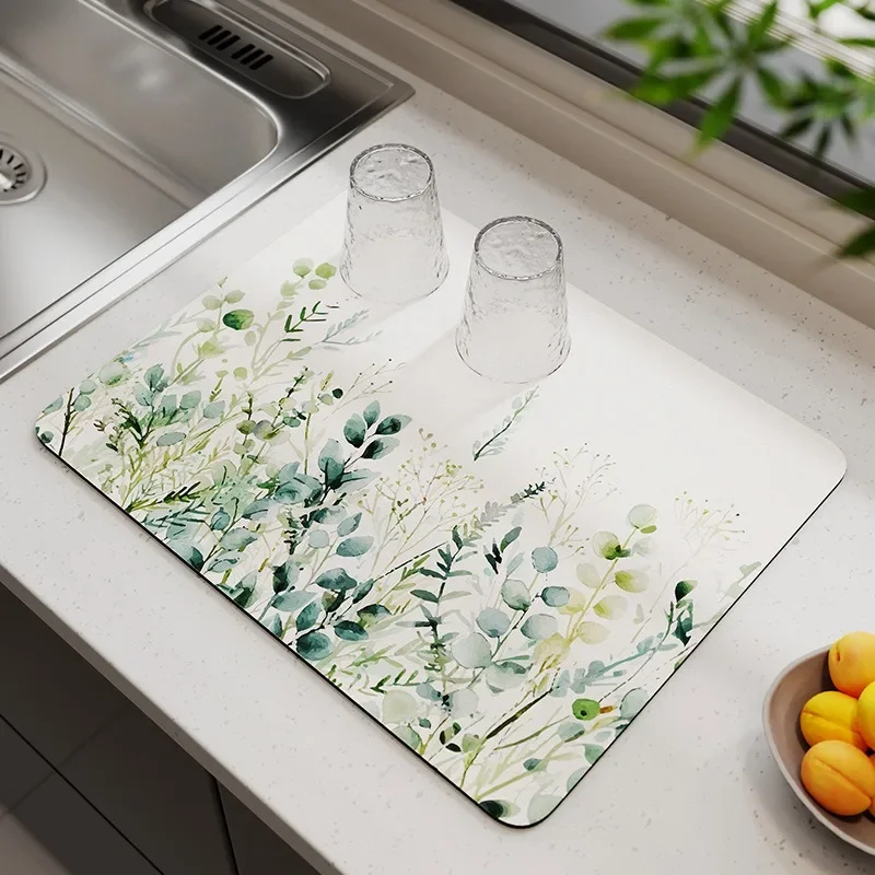 Flower Leave Dish Drying Mat Diatom Mud Countertop Kitchen Drainer Pads Dining Table Super Absorbent Placemat Home Decor
