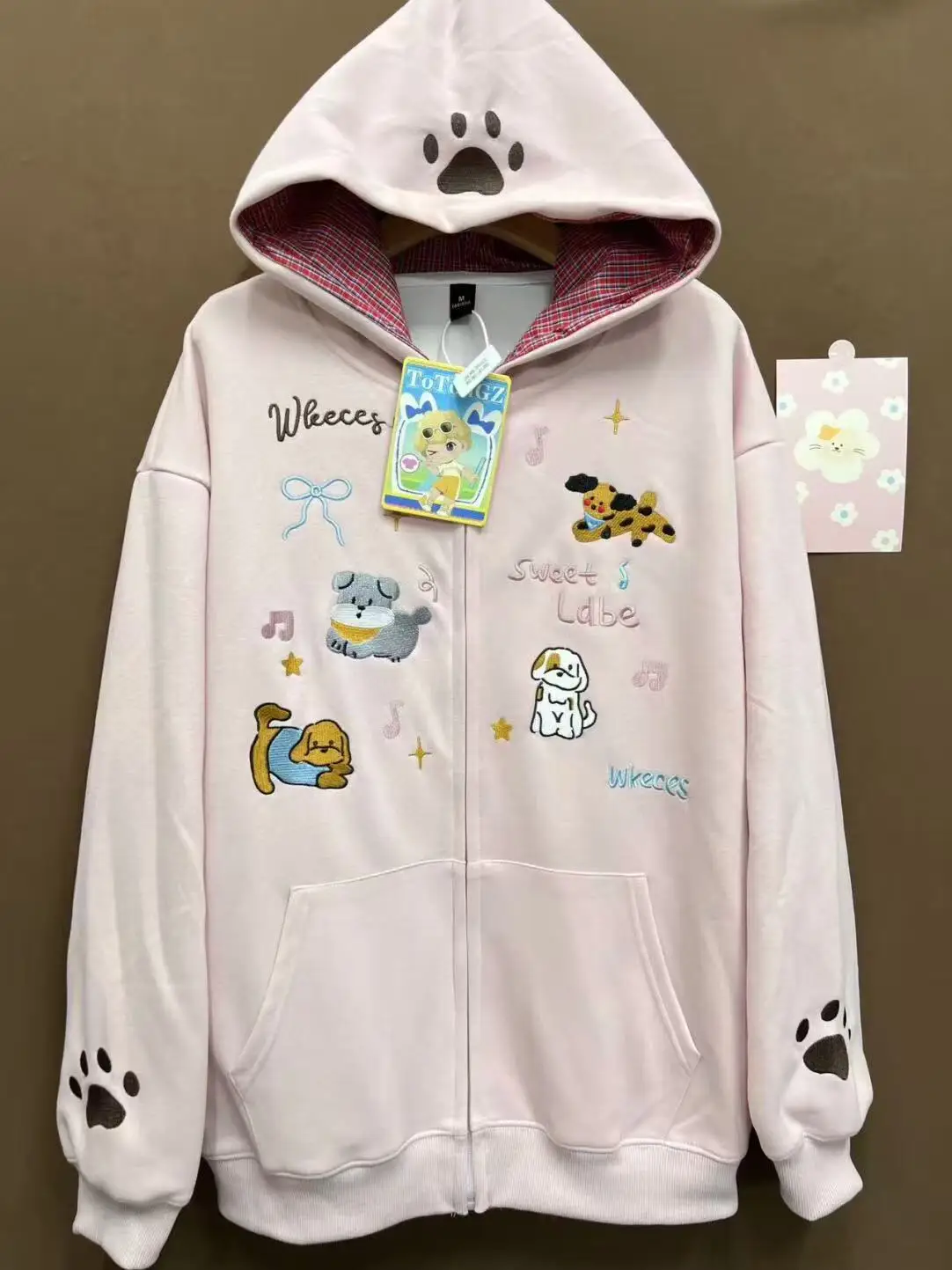 

American Cartoon Dog Embroidery Hooded Sweatirt Open Cardigan Men's Loose Lazy Sle Autumn Winter Zipper Couple's Jaet