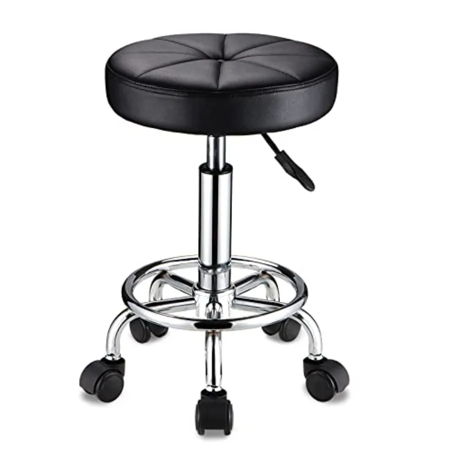 

Round Rolling Stool with Wheels Height Adjustable Swivel Stool Chair for Spa Salon Massage Black