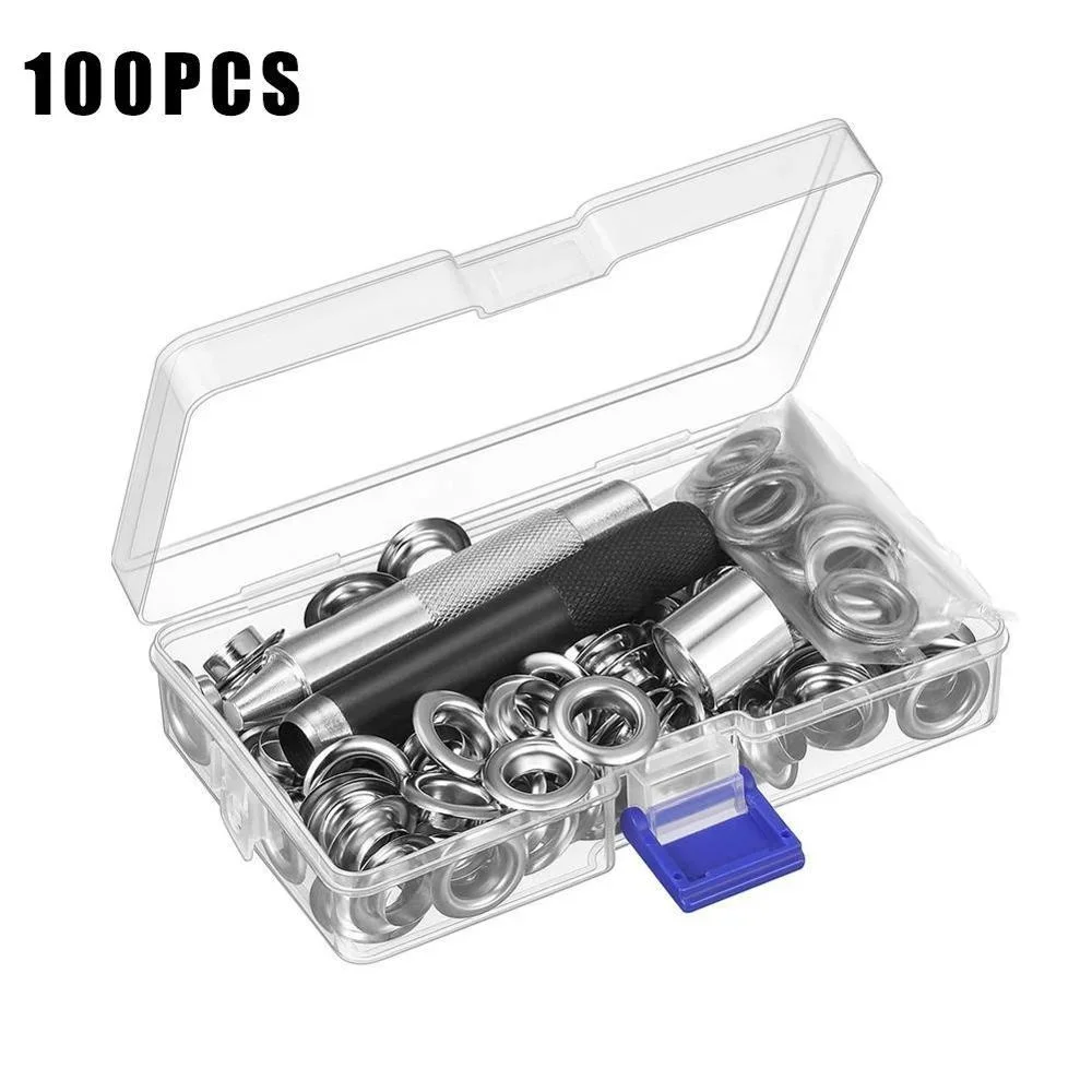 

100 Set 10mm/12mm Silver Eyelet and Eyelet Punch Die Tool Set for Belt Buckle Clothing Decoration Buckle Hollow Rivet Eye Button