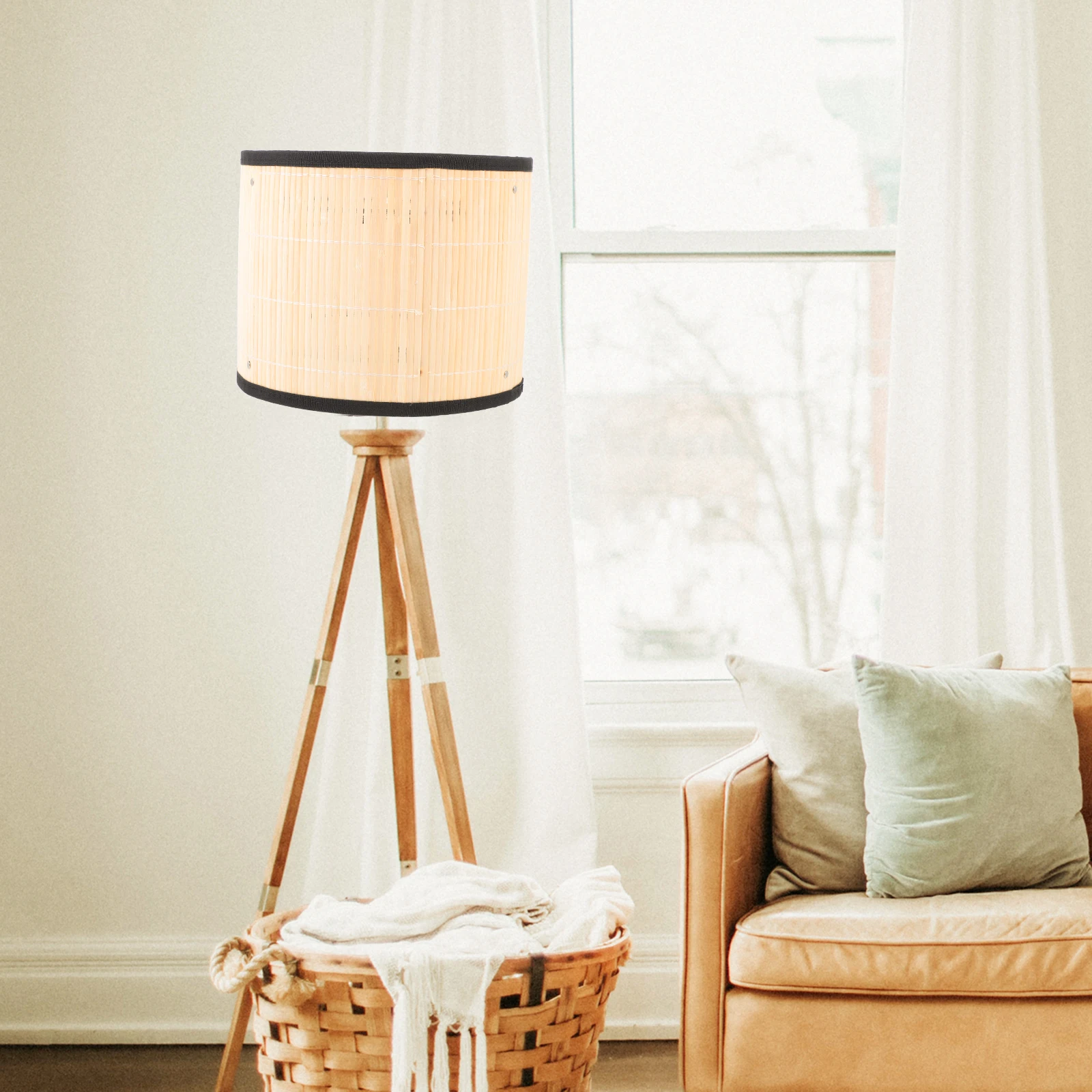

Bamboo Lampshade E27 Light Cover H woven Iron Base Japanese Style Home Decor Bedroom Living Room Lighting Accessories