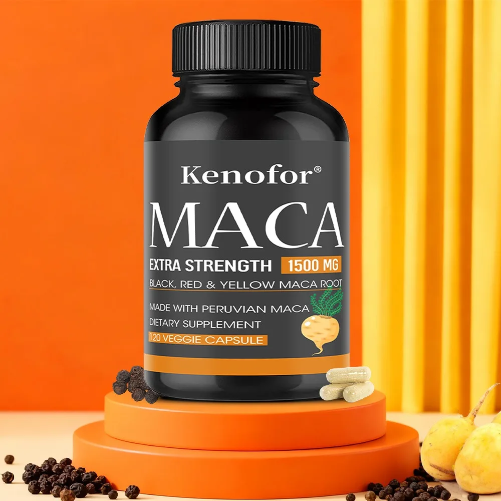 Premium Maca Root Capsules, with Red Black Yellow Maca, Black Pepper, Supports Male Performance & Stress Relief