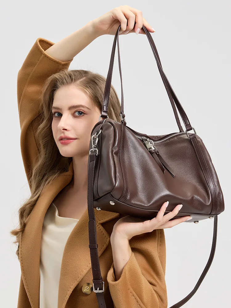 

Natural Head Layer Cowhide Women's Bag New Fashion Simple Large Capacity Handbag Leather Ladies Commuting Simple Shoulder Bag