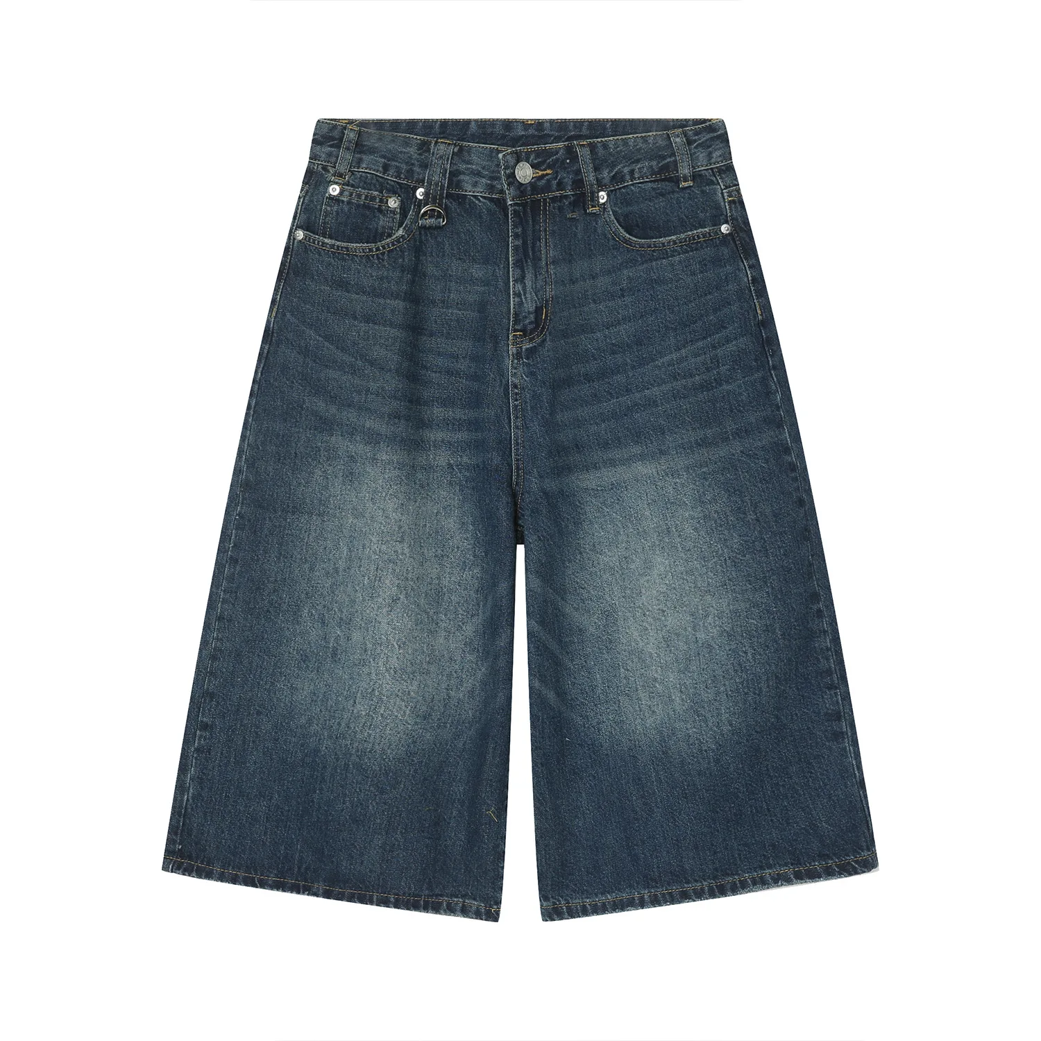 Washed Colossus Jorts Hip Hop Wide Leg Knee Length Shorts New Fashion Denim Calf-Length Pants