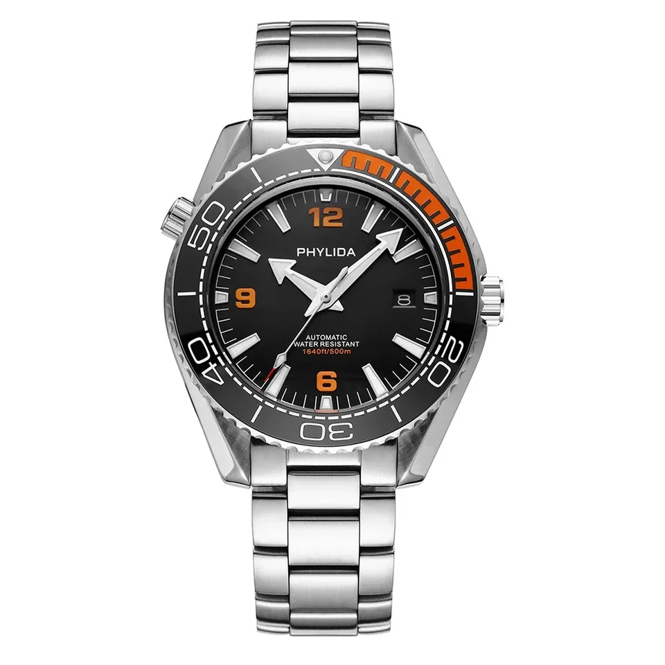 PHYLIDA 43.5mm Men's Automatic Watch Black with Orange Dial