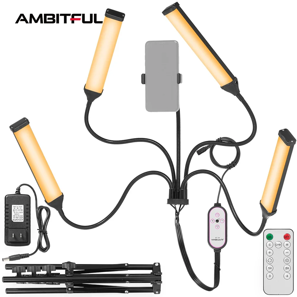 Ambirful 30W Studiofotografie Dubbele Arm Vul Licht Led Met Statief Voor Selfielicht