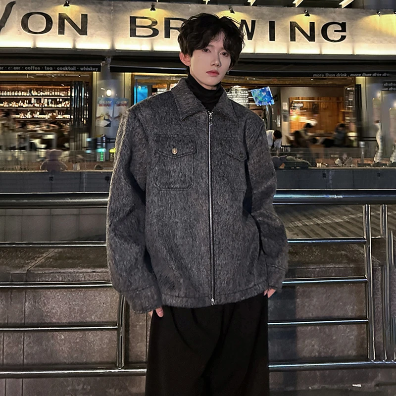 Luzhen 2025 novos bolsos da moda decorar cor sólida velo jaqueta casual masculino bonito de alta qualidade solto roupas masculinas jy5294