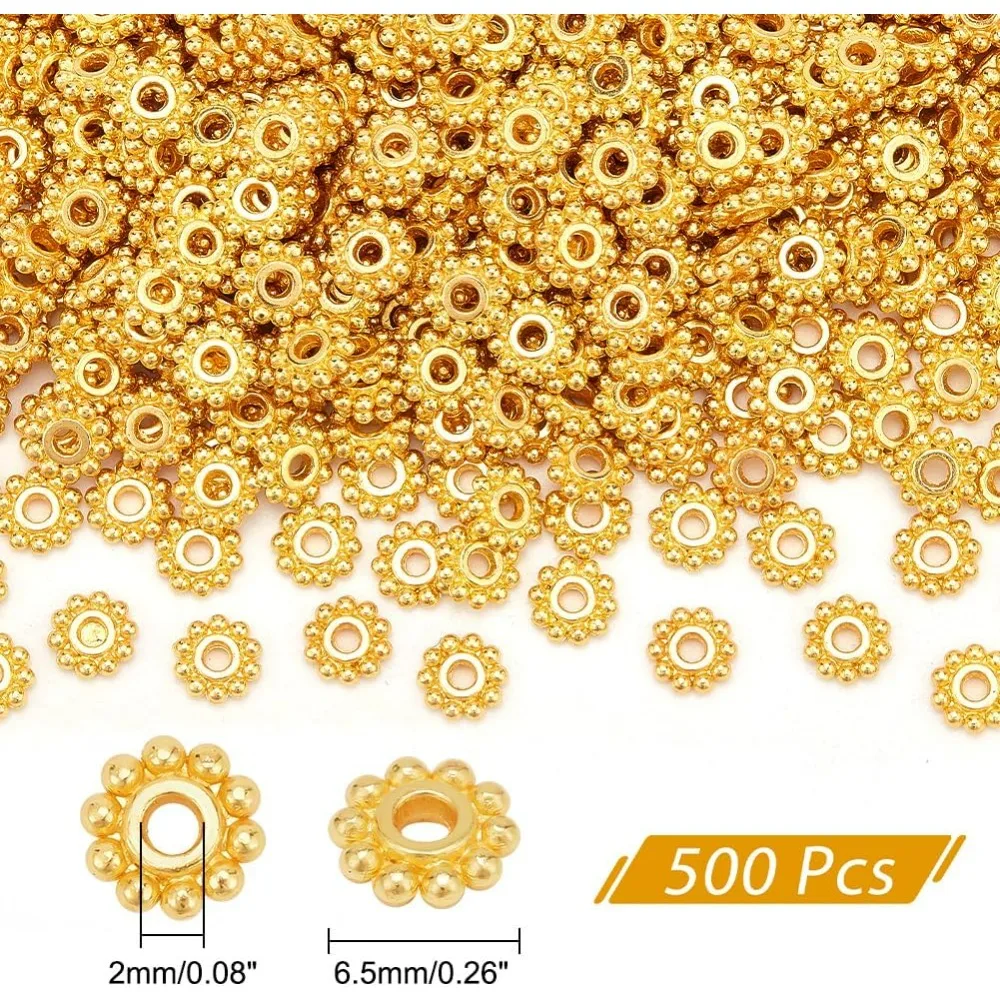 500pcs Gold Spacer Beads 6.5mm Daisy Spacers Flower Beads Mini Snowflake Spacer Metal Alloy Craft Loose