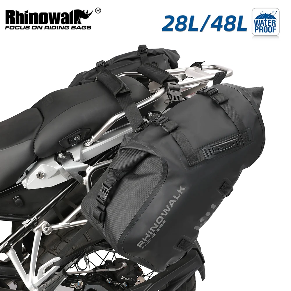 Rhinowalk Motorcycle Saddle Bag Waterproof 28L/48L 2PCS Motor Double Side Pannier Pack Big Capacity Tail Seat Riding Luggage