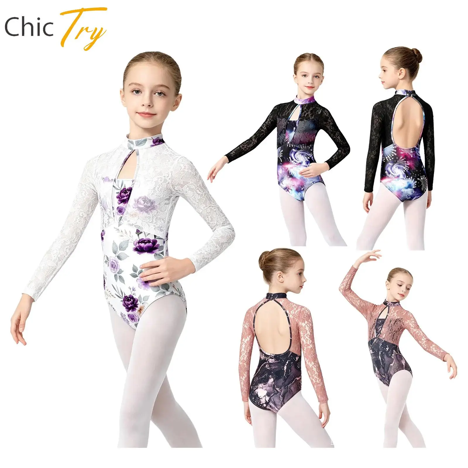 Maillots de Gimnasia Rítmica para Niñas, Trajes de Ballet y Patinaje Artístico, Disfraces de Actuación, Monos de Encaje con Triángulos