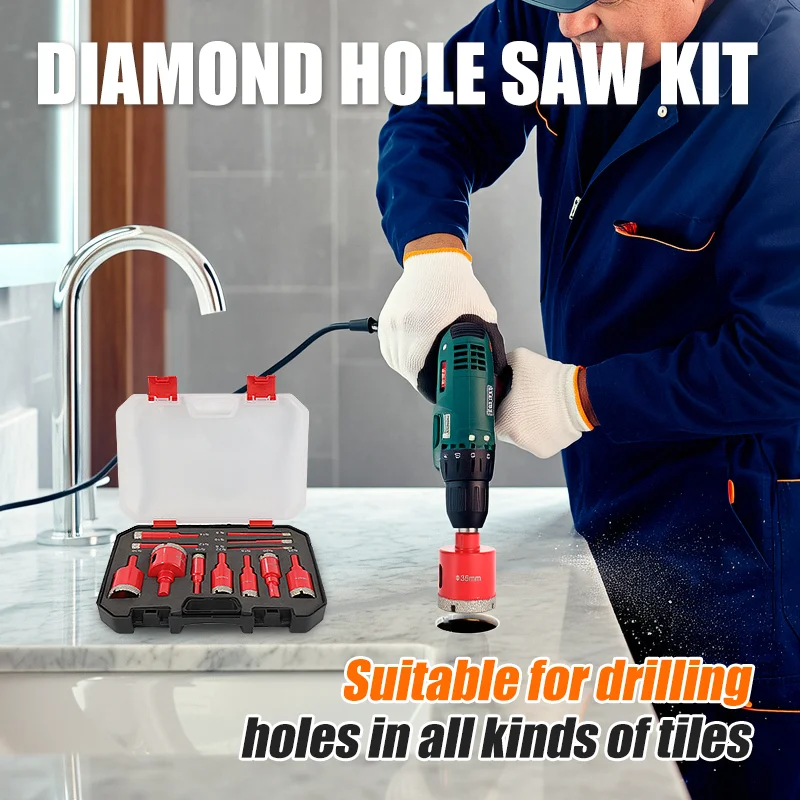 Triangle shank Diamond Coated Drill Bits Set 12Pcs 6-35mm Hole Saw Drill Kit for Glass Marble Granite Stone Tile Ceramic