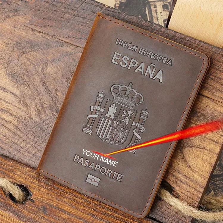 Custodia per passaporto personalizzata Spagna in vera pelle Crazy Horse Funda Pasaporte Business unisex durevole spagnolo