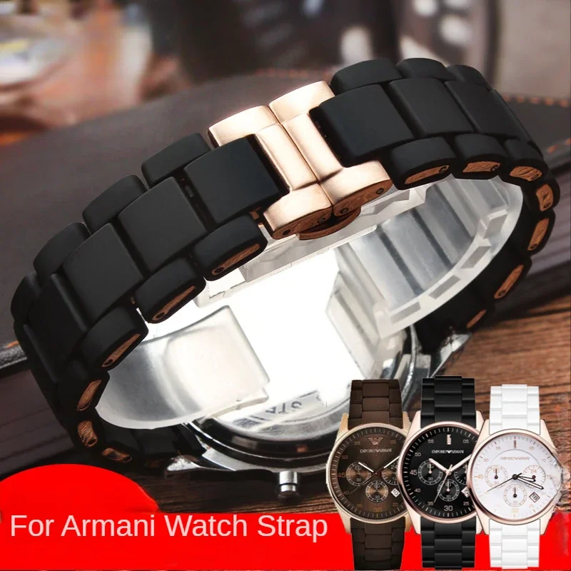 Silicone Clad Steel Watch Strap for Armani 5905 5890 5995 Men Waterproof Arc Rubber Watchband Accessories 20mm 23mm