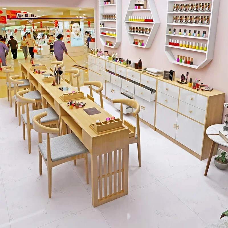 

Деревянный маникюрный столик для ногтей, профессиональный туалетный столик, современный красивый столик для ногтей, роскошный женский макияж, мебель для маникюра и салона