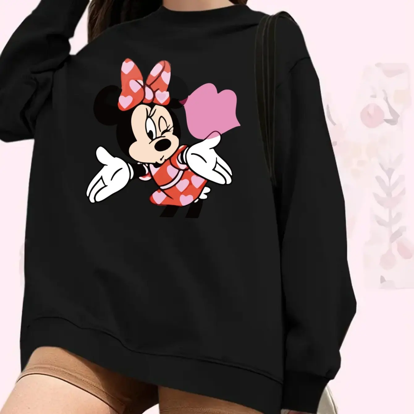 

Свитер-пуловер с Минни Маус Диснея, модный свитер унисекс с круглым вырезом большого размера, осенне-зимний флисовый повседневный уличный свитер