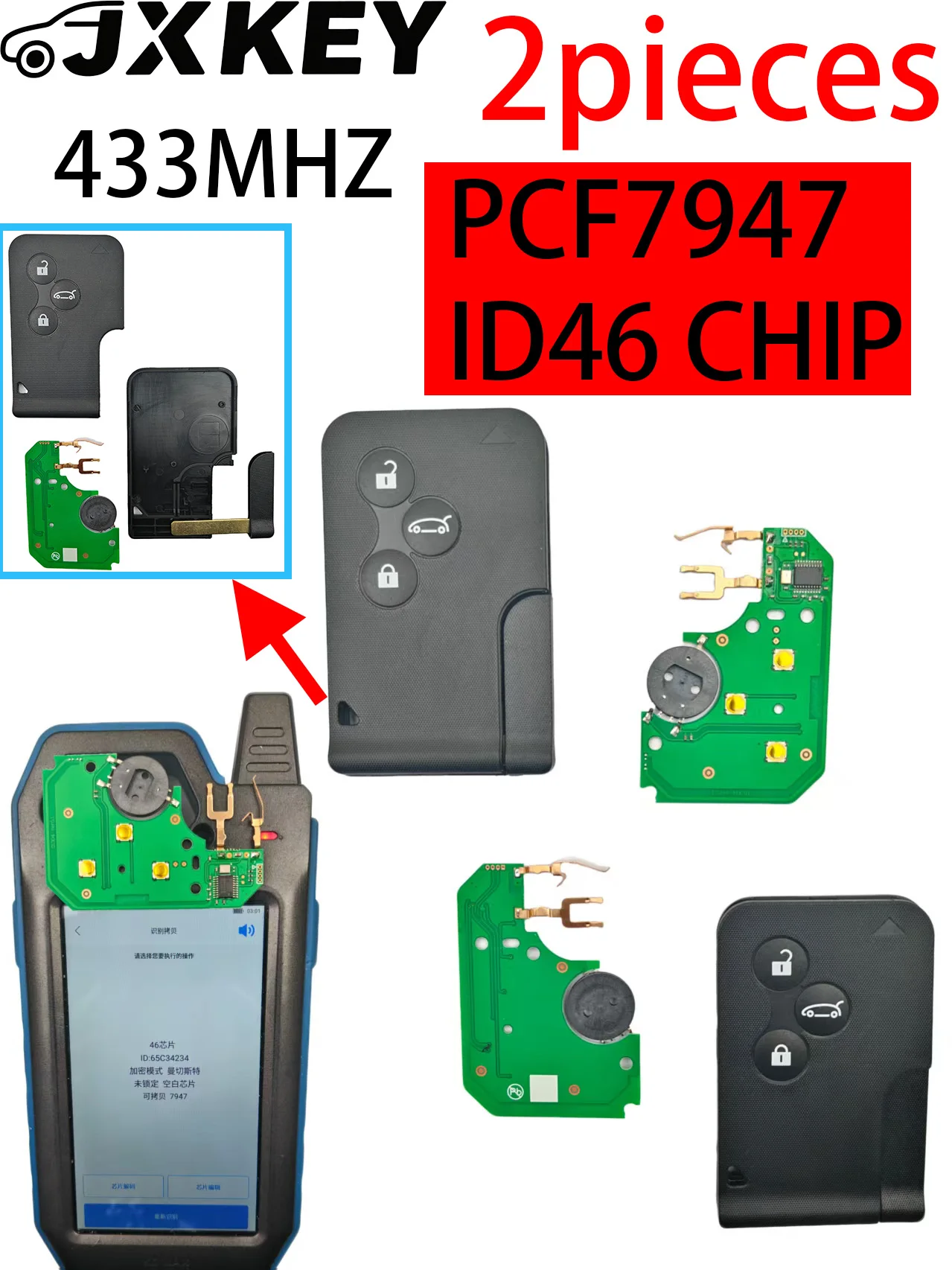 

2pieces 3Button Smart Card Key For Renault Clio Logan Megane 2 3 Scenic Remote PCB Car Key Card Key 434Mhz ID46 PCF7947 Chipeces