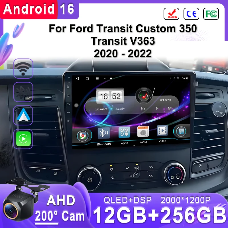

Мультимедийная система Android 16 для Ford Transit Custom 350 Transit V363 2020-2022: GPS-навигация, Plug and Play, высокопроизводительный процессор, HDR