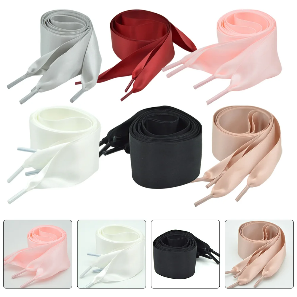 

6Pairs Satin Shoelaces Ribbon Laces Flat Wide Colored Shoelaces for Sneakers Casual Athletic Boots Trainers Women Girls