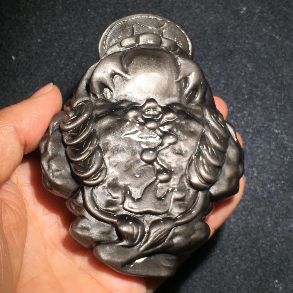 1PC 96*72mm Natural Quartz Silver Obsidian Jin Chan Healing Crystal Reiki Lucky Figurine for Home Decoration Energy Carving