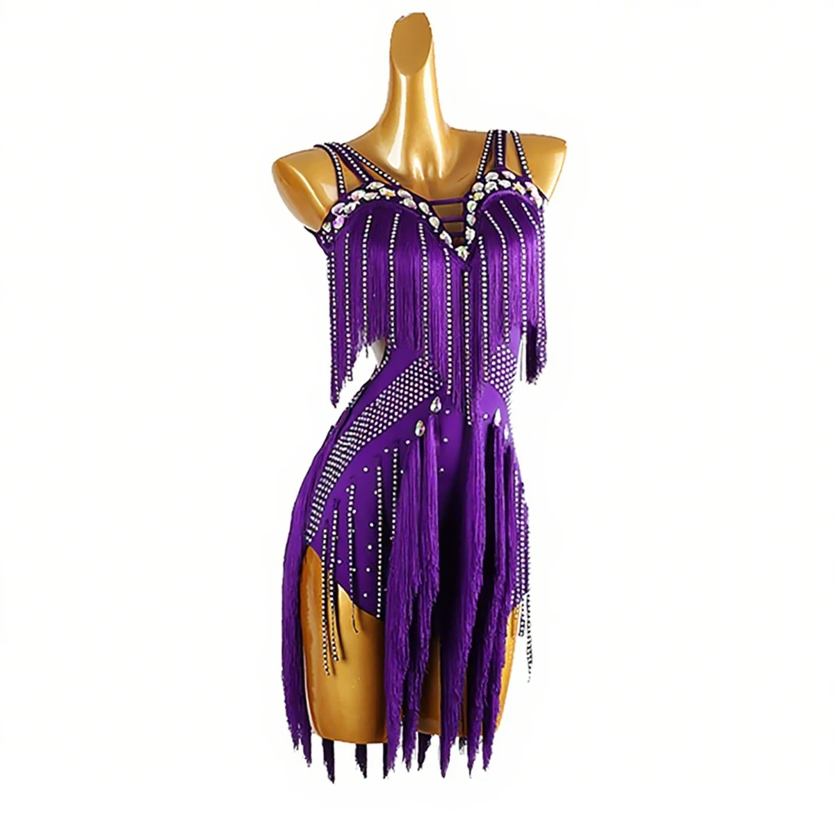 

Purple Fringe Latin Dance Dress Women's Sexy Backless Salsa Performance Costumes Rumba Samba ChaCha Dancewear Clothes