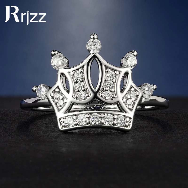 

Rrjzz Queen Crown Eternity Zircon Rings Gold Silver Plated Tiara CZ Imitation Diamond Band Ring for Girls Women Jewelry Gift