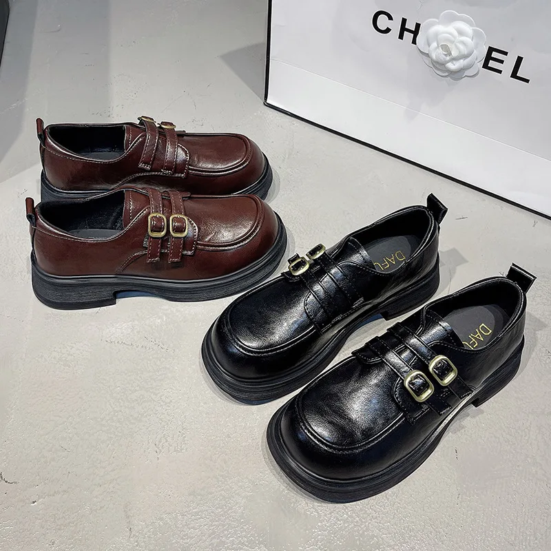 

Height-increasing Loafers British Style Matching Dress Shoes for Women spring and summer black thick-soled small leather shoes