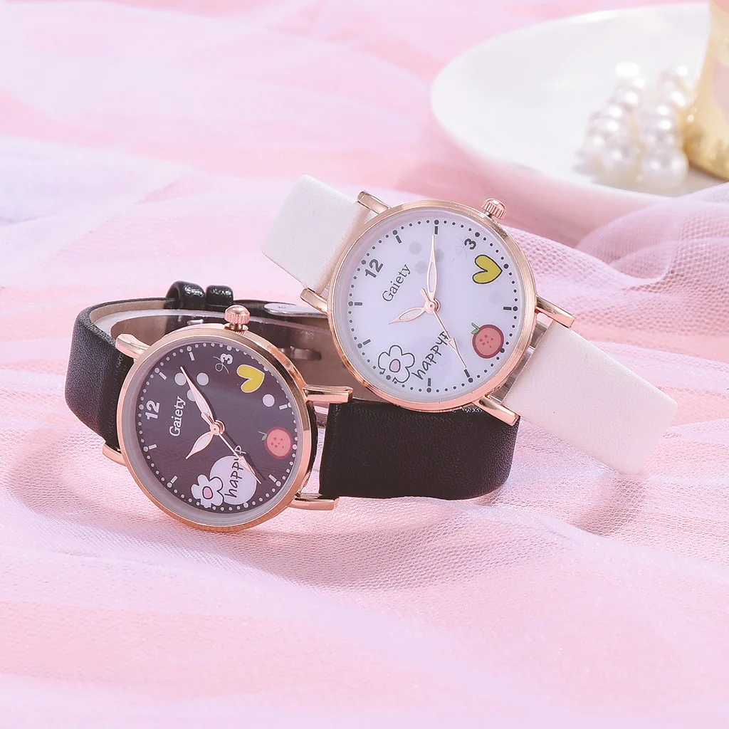 Kids Watches Pink Cute Children's Wristwatch Cartoon Pattern Quartz Watch Set for Girls Fashion Students' Clock Relogio Feminino