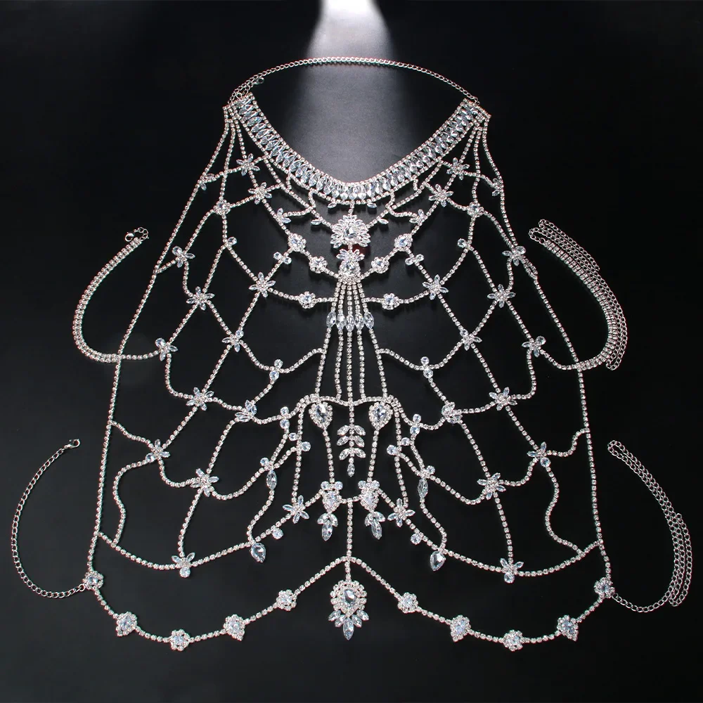 Hollow Sleeveless Crystal Body Chain Bra Beach Accessories Festival Jewelry Luxury Rhinestone Lingerie Harness Women Gifts