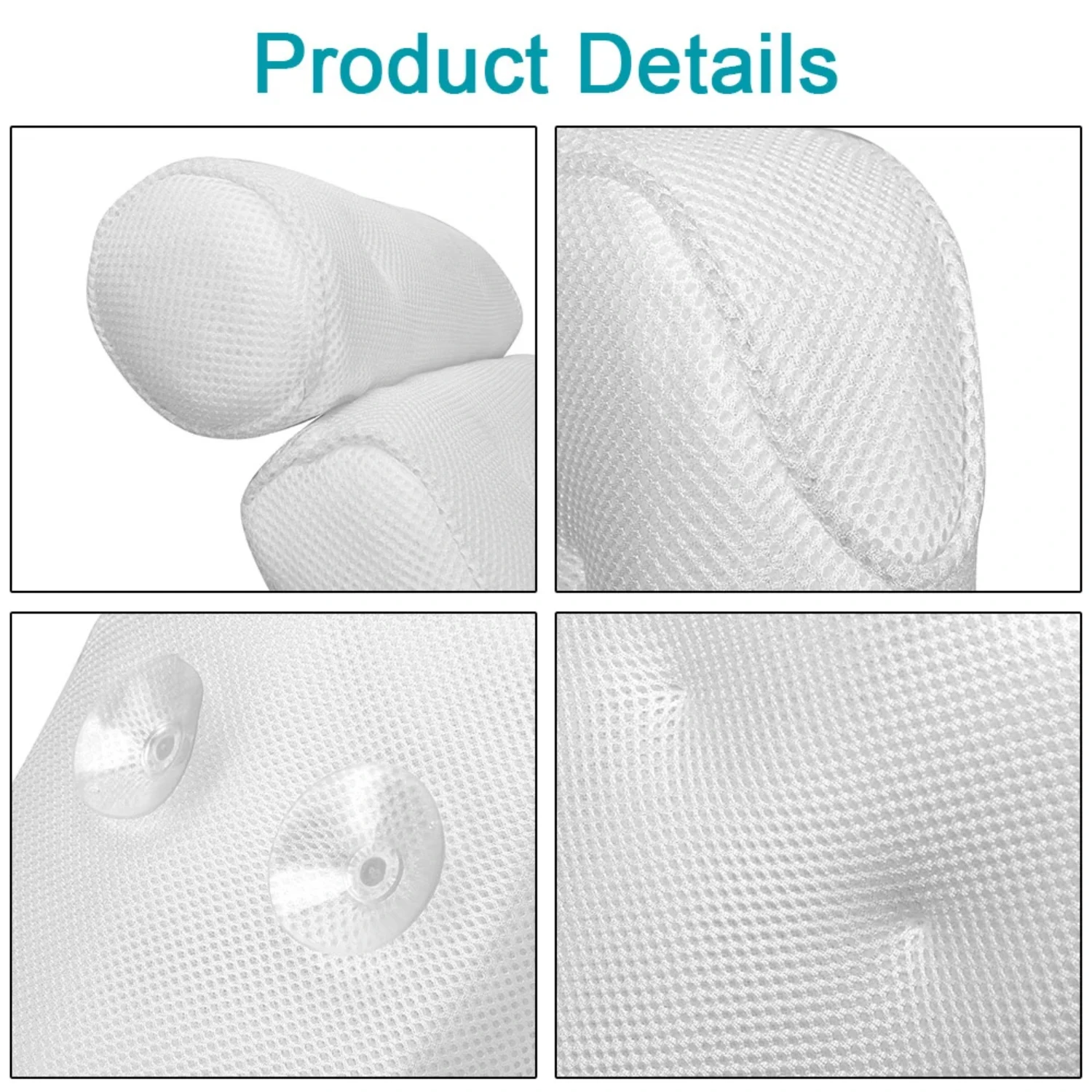 Almohada de baño con ventosas para soporte de cuello y espalda, malla 3D, suministro de baño transpirable, Spa, bañera, reposacabezas, almohadas, lufa