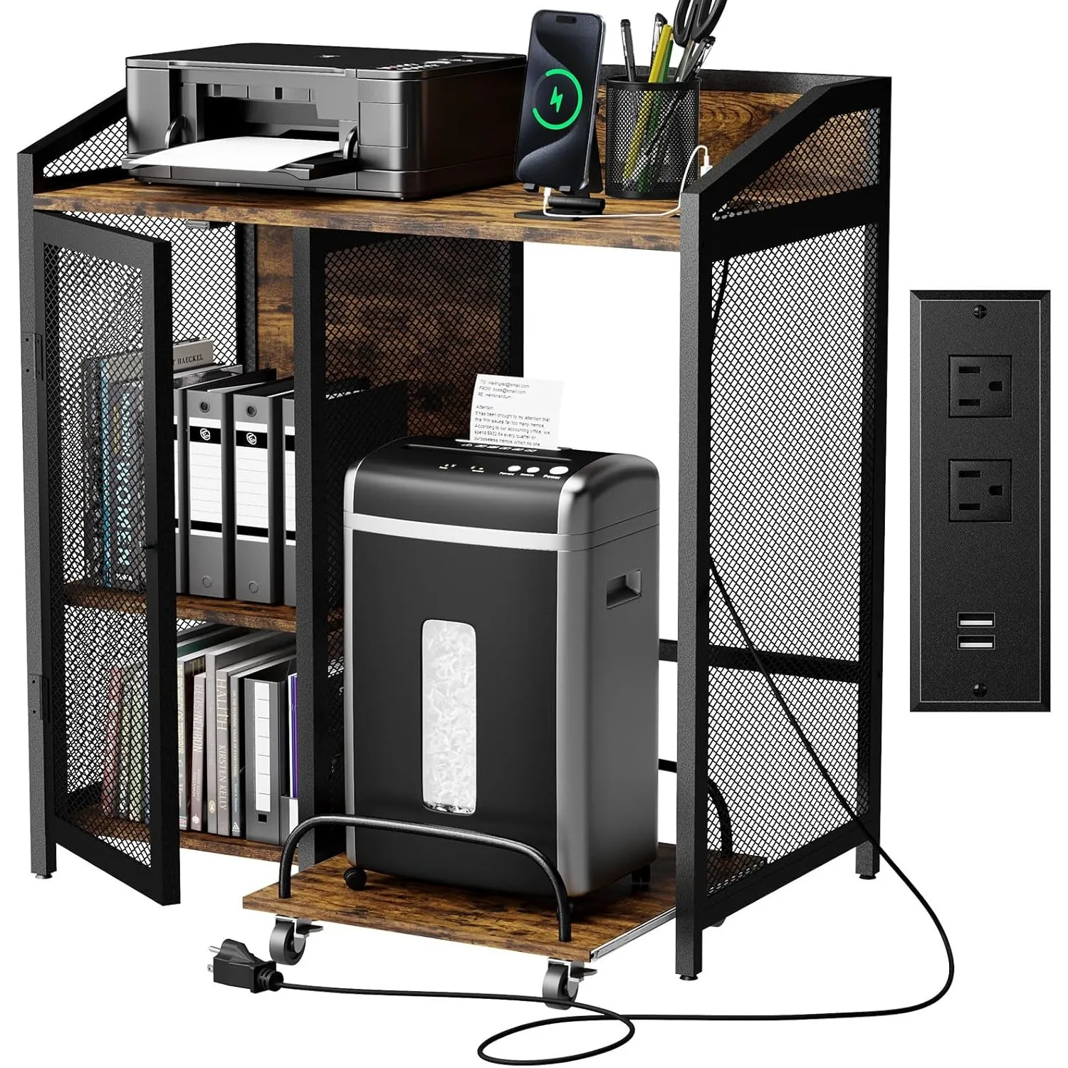 

Mobile Shredder Stand-3 Tier Lateral Printer Table with Open Storage Shelves- Printer Cabinet for Office Home