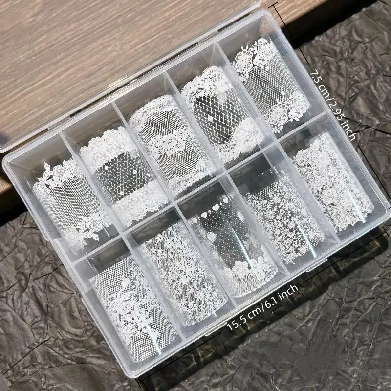 10 Rolls Sexy Lace Flower Nail Foils For Transfer Paper Sliders Floral Stickers Nail Art Decorations Manicure Decals