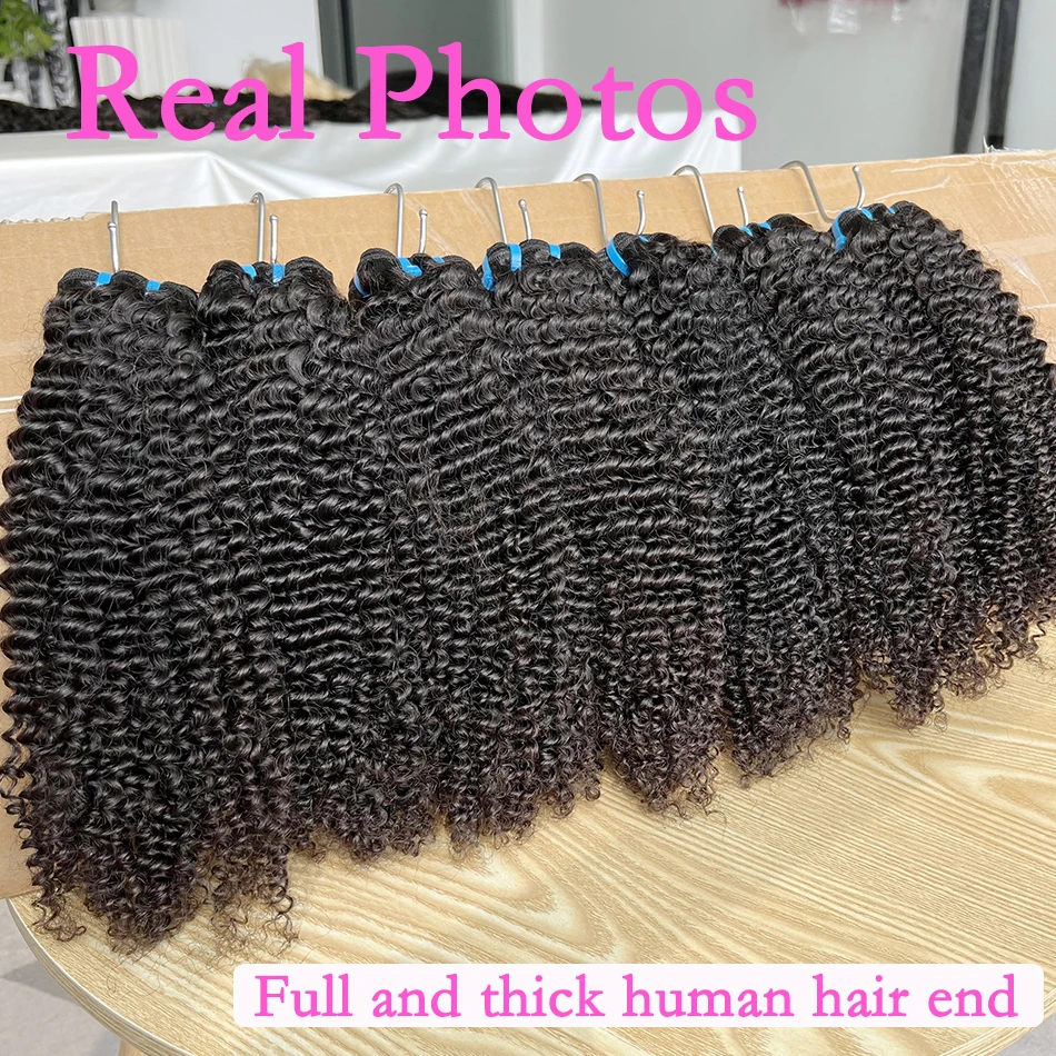 Bundel rambut manusia keriting Kinky 12A ekstensi jalinan # 1B warna alami 30 inci 100% penuh rambut Virgin mentah tidak diproses untuk wanita