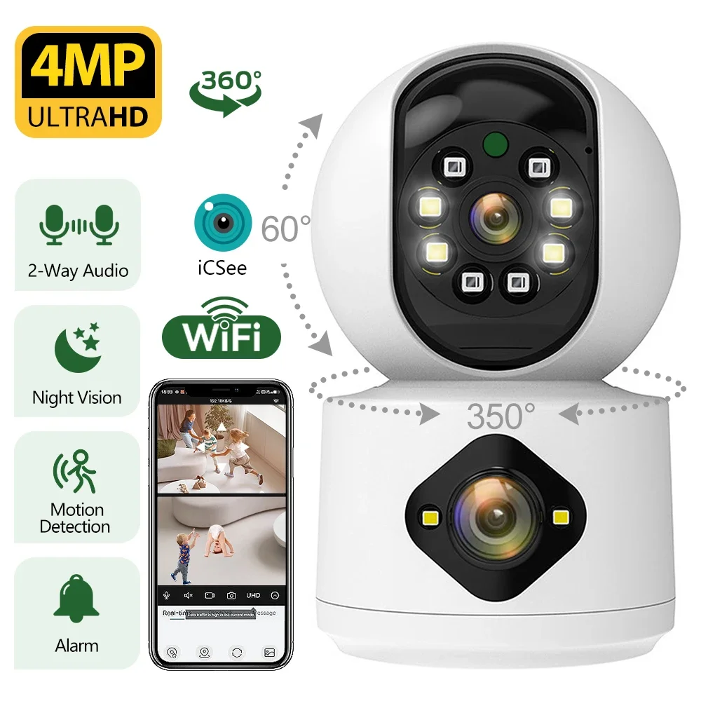 

4MP Dual Lens PTZ Camera Dual Baby Monitor Auto Tracking Ai Human Detection Secuiryt CCTV Video Surveillance