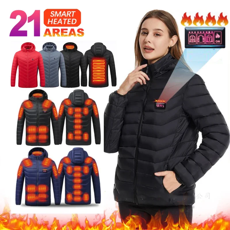 Heated Jacket Men Women USB Self Heated Clothing Washed Cotton Warm Coats Winter Thermal Skiing Camping Hiking Jacket 2-21 Areas