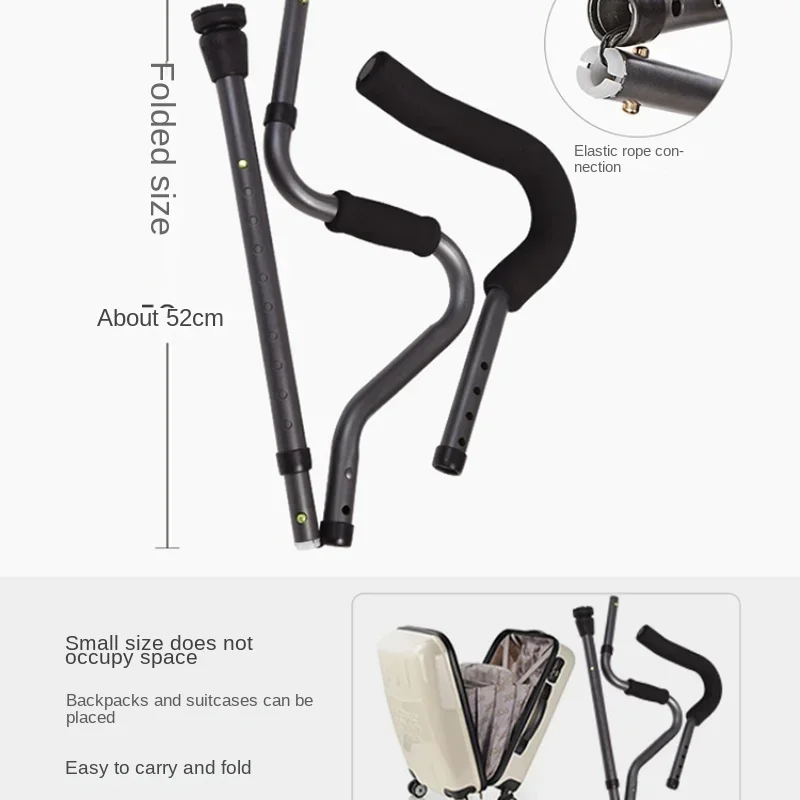 Premium F-Type Dual Underarm Crutches, Foldable & Non-Slip, Adjustable Mobility Aid, Ergonomic Walking Support