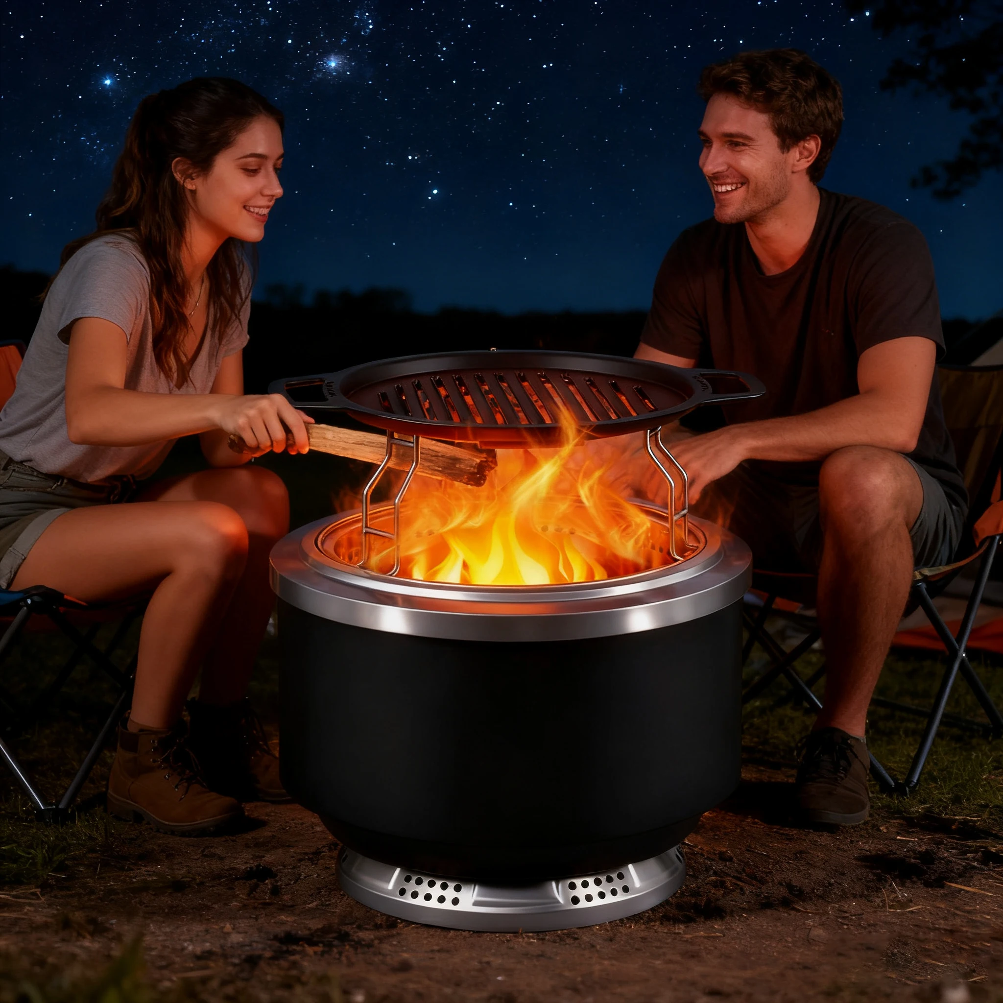 Stainless Steel Smokeless Firepit for Outdoor Patio with Removable Ash Pan 24in for Camping Bonfires