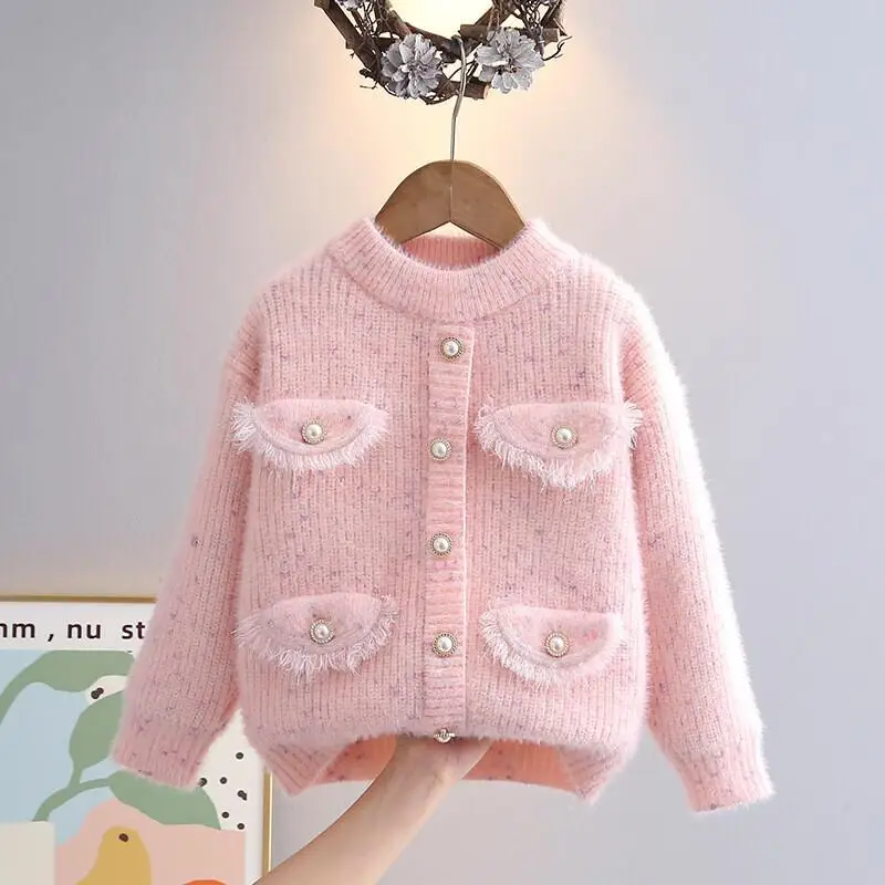 

Вязаный свитер для девочек, осенне-зимний однотонный пуловер с круглым вырезом, топы с длинными рукавами, удобная детская одежда для детей 4-12 лет