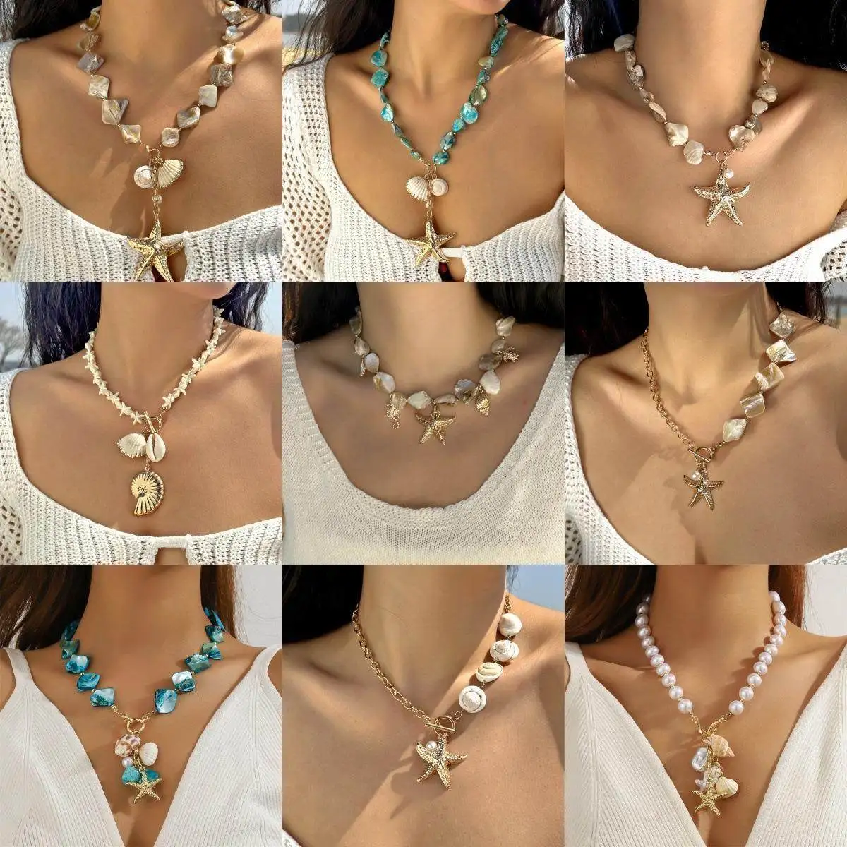 

Пляжный океан Sle ell Nautilus кулон ожерелье звезда жемчуг женские бисерные трансграничные украшения лето осень мода