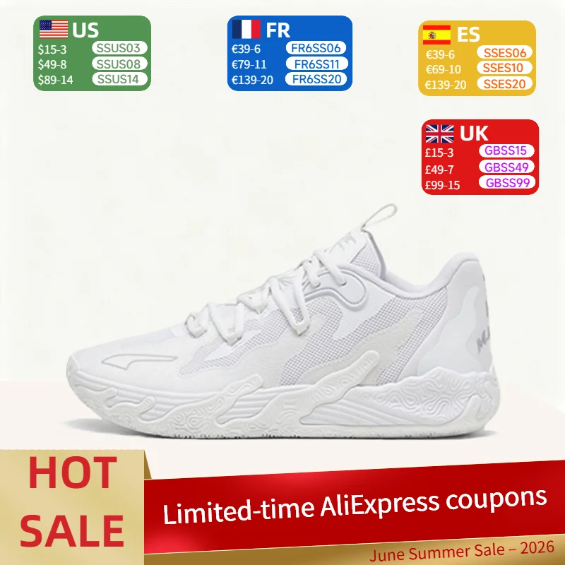 

Puma MB.03: Simple, Comfortable, and Versatile Low-Top Basketball Shoes with Non-Slip and Durable Soles—Unisex White 310384-03