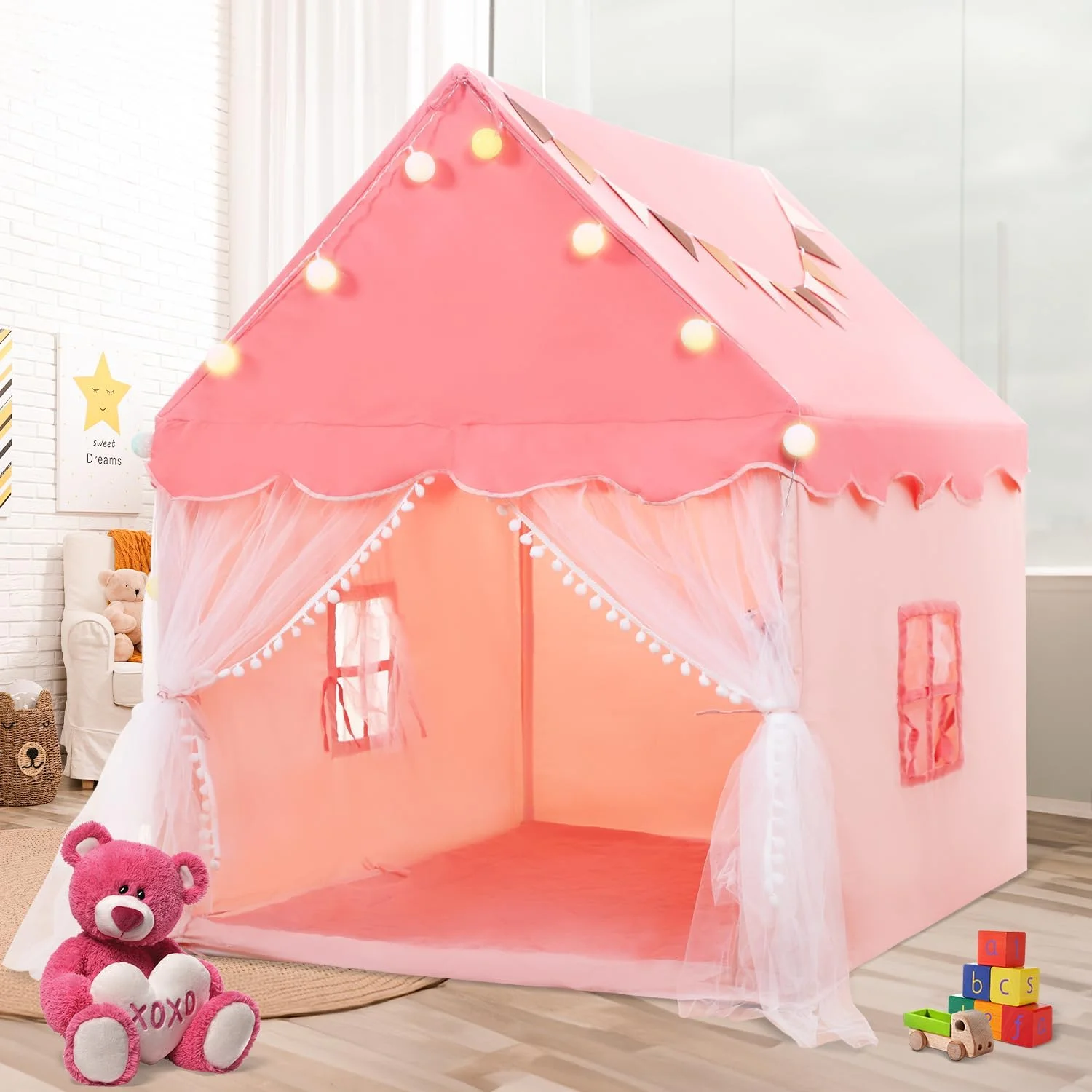 Kids Tent Pink Blue Kid Play House Children Indoor Outdoor Toy House Portable Princess House Children Tent  Christmas Girl Gifts