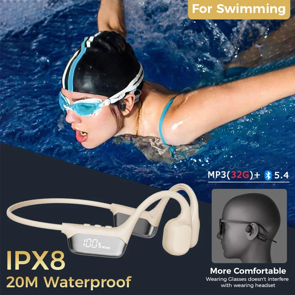 

Bone Conduction Bluetooth Headset IPX8 Neckband Headphones Bluetooth 5.4 Swimming Headphones 32GB Sports Earbuds Earphones