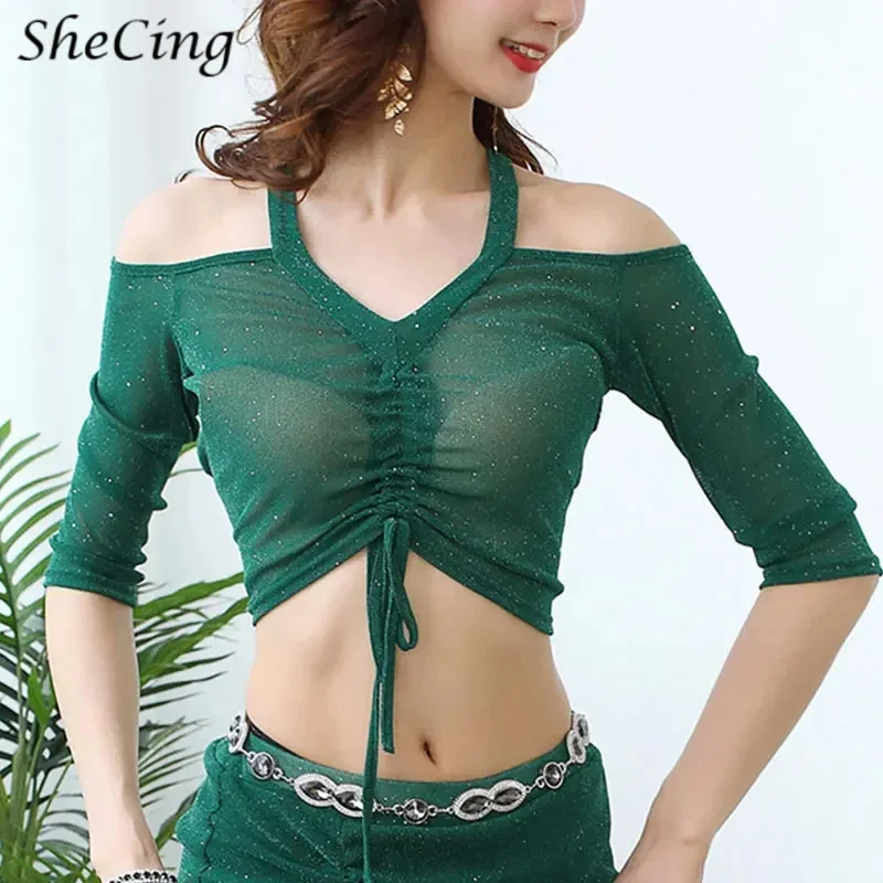 

Женское болеро с v-образным вырезом и половиной рукава, сетчатые топы для танца живота, шаль, кардиган, сценическая тренировочная танцевальная одежда, костюм
