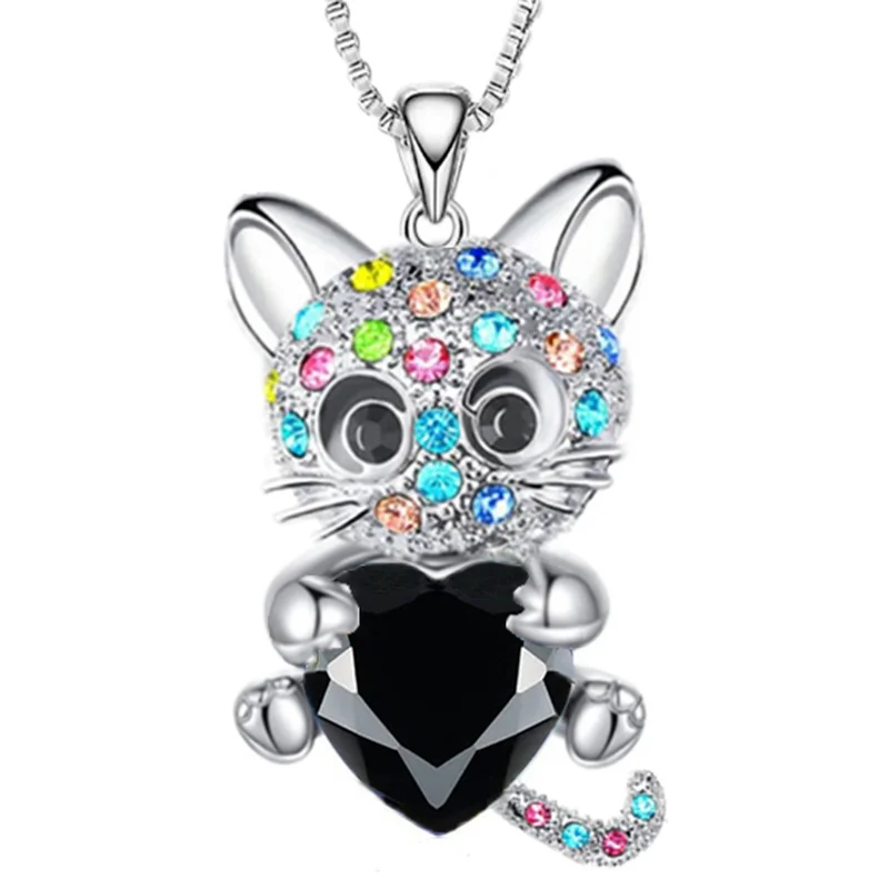 Originality Cute Stainless Steel Animal Cat Zircon Necklace Fashion Necklace for Women Stainless Steel Jewelry Halloween Gift