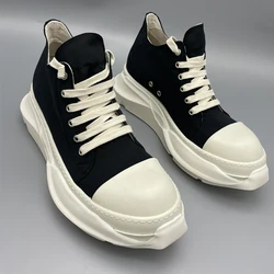 Men's Casual Shoes Canvas Shoes for Man Fashion Black Solid Women's Sneakers Height Increasing Lace-up Men's Sneakers