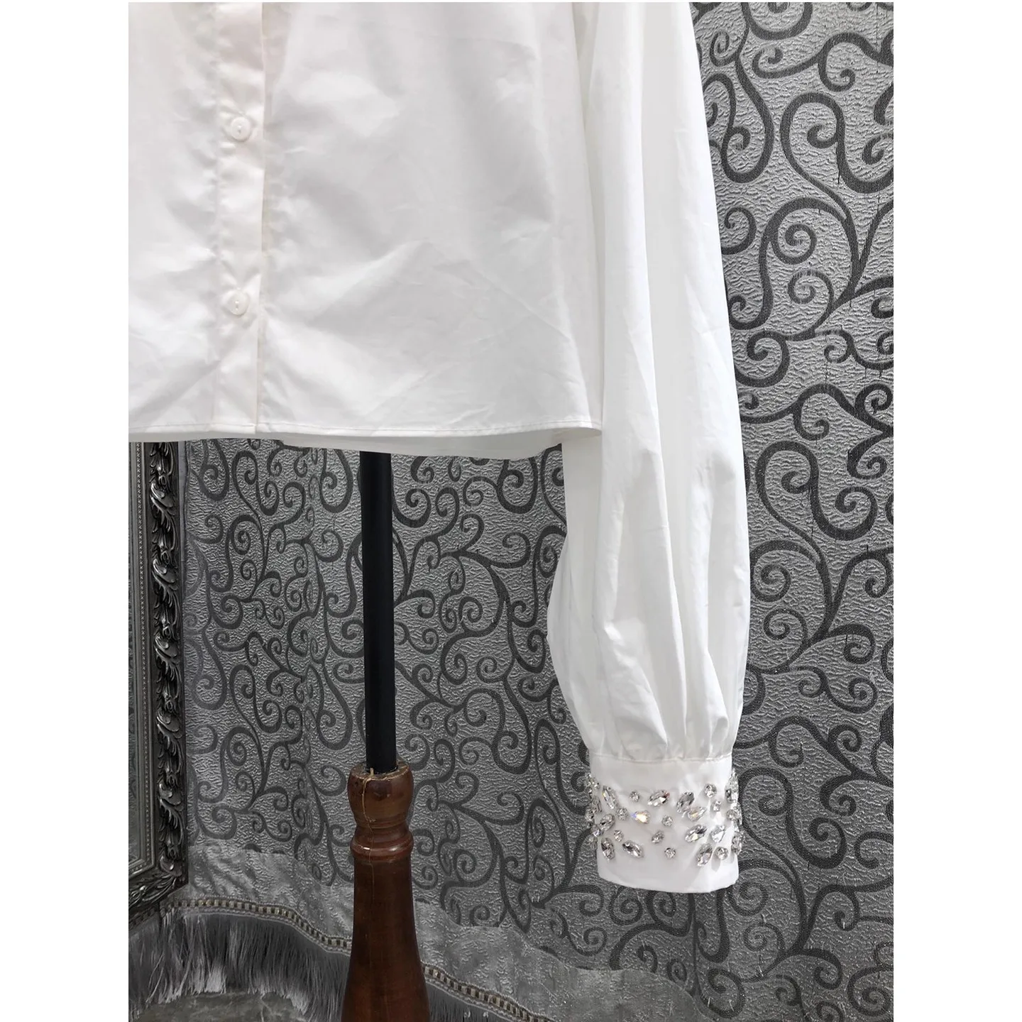 100% camisas de algodão 2025 outono moda estilo feminino turn-down colarinho cristal miçangas deco manga longa casual designer camisas brancas