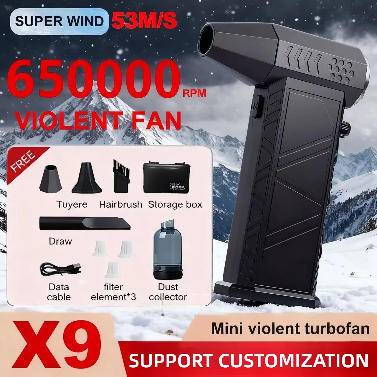 

X9 650000RPM Brushless Blower - Portable Rechargeable Turbo Jet Dust Blower