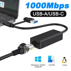 USB Type C Ethernet Adapter Network Card USB Type-C To RJ45 100/1000Mbps Lan Internet Cable For MacBook PC Windows XP 7 8 10 LUX