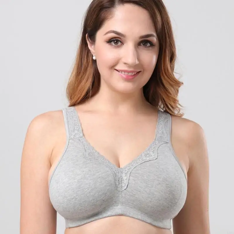 L38E Womens Wireless Big Size Lace Bra Unlined Full Coverage Cotton Sleep Brassiere