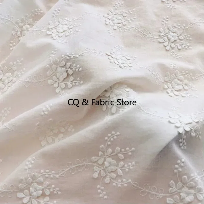 Tela de algodón con bordado tridimensional blanco, vestido, falda, ropa, mantel de tela, tela decorativa hecha a mano